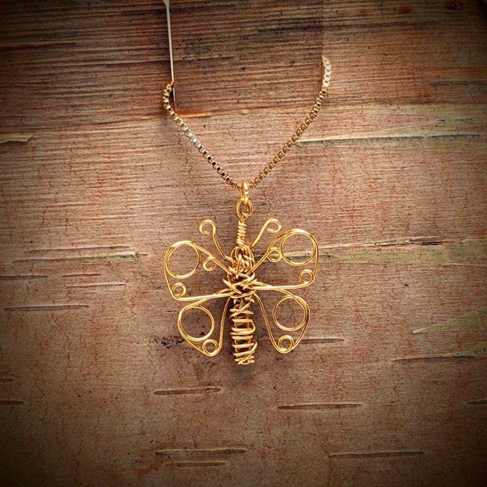Gold wire butterfly necklace